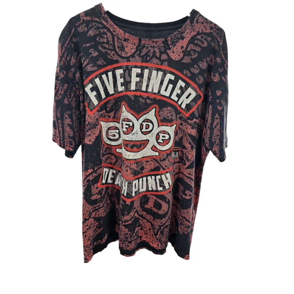 Death Punch Black & Red Allover Print Band T-shirt Adult Size XL